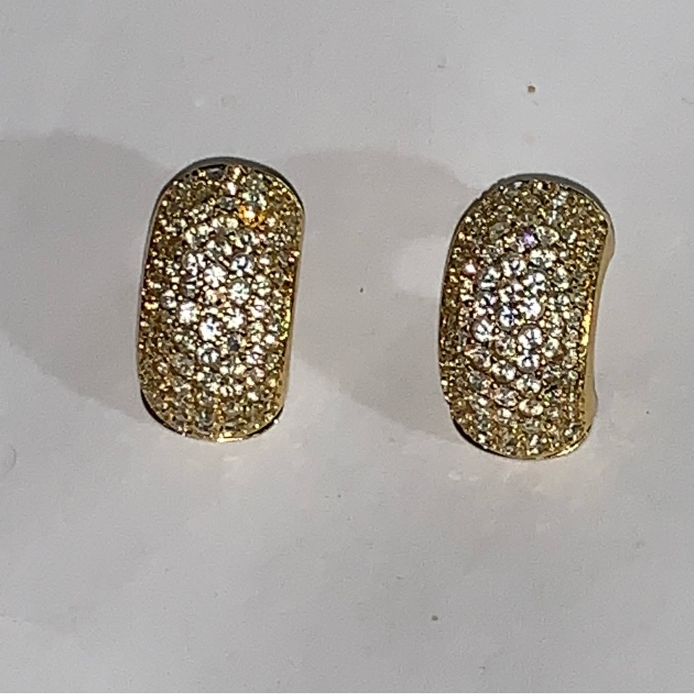 vintage CHRISTIAN DIOR clip back huggie EARRINGS w/Swarovski crystals - Picture 7 of 12